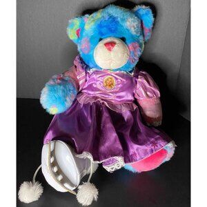 Build A Bear Blue Peace Sign Friendship Bear w Rapunzel Dress + 1 Skate